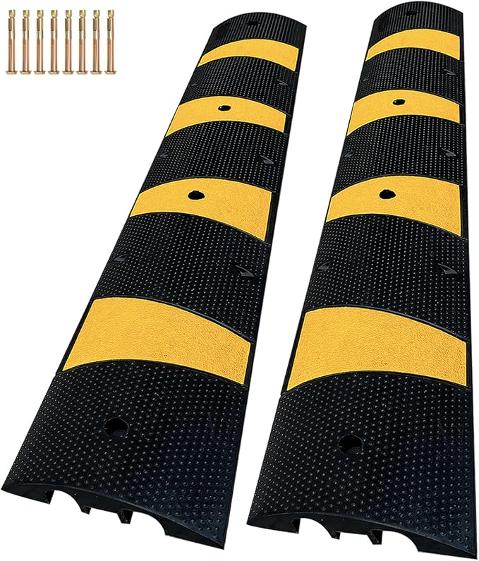 2 Channel Rubber Speed Bumps Humps, 6 Feet Long Traffic Driveway Ramp by Unknown
