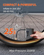 TMP1 Mini Bike Tire Pump, 150PSI Electric Air Pump - Image 3