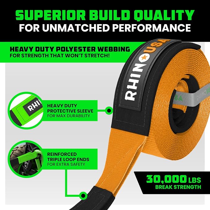 Rhino USA Recovery Tow Strap- 31, 518lb Break Strength- Emergency Recovery - Image 2