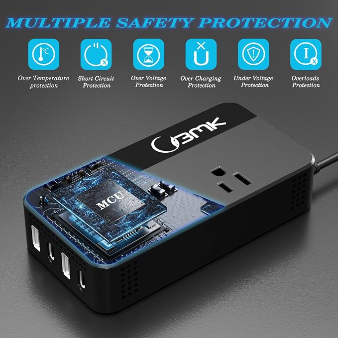 BMK 200W Car Power Inverter DC 12V to 110V AC Car Inverter 4 USB Ports Charger - Image 6