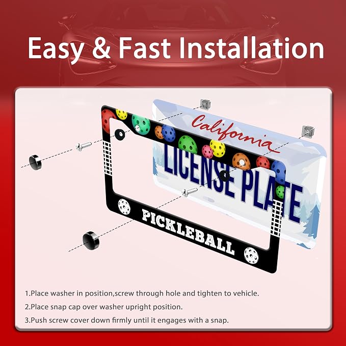 Personalized License Plate Frame Pickleball Stainless Steel Accessory Colored - Image 4