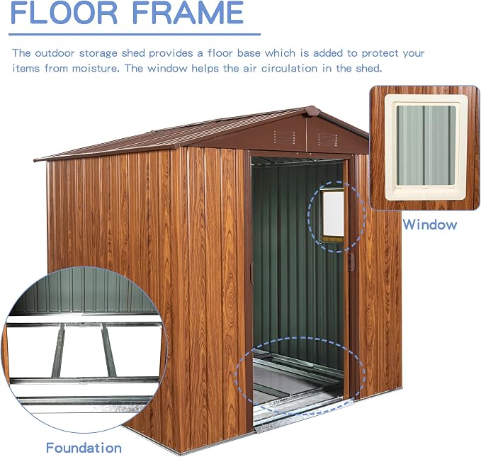 6x6 FT Outdoor Storage Shed, Metal Garden Shed - Image 4