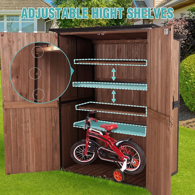 Outdoor Storage Cabinet with Adjustable Shelves, Large Metal Frame Garden Shed - Image 5
