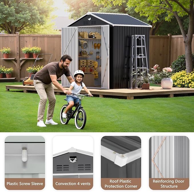 8X6 FT Outdoor Storage Shed, Metal Garden Shed - Image 8