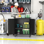 Metal Storage Cabinet with Wheels, Lockable Garage Cabinet with Doors and - Image 5