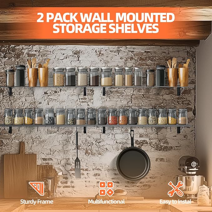2-Pack 2x6ft Garage Wall Shelf, 72 inch Floating Shelf - Image 2
