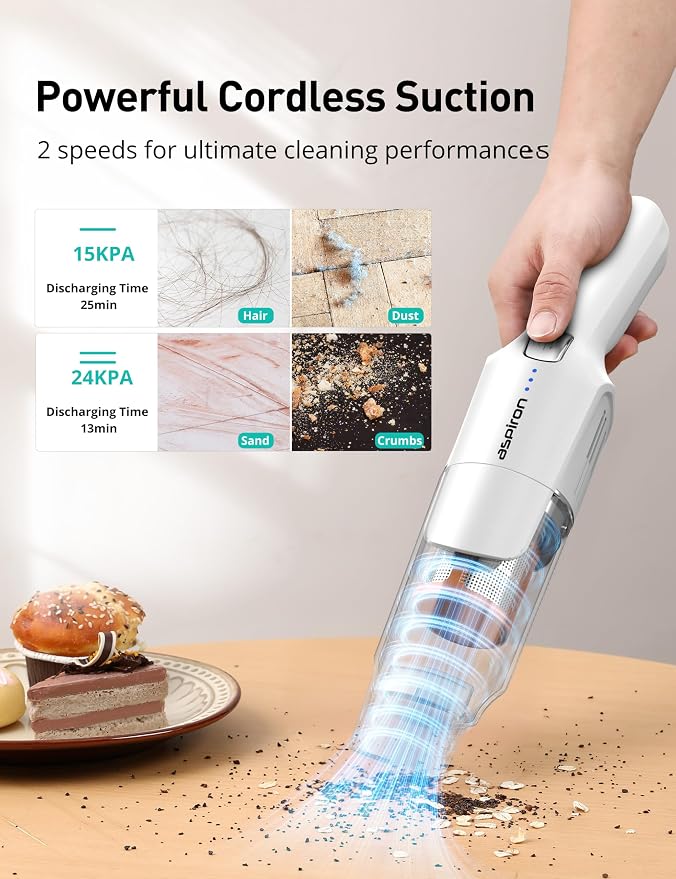 Aspiron Cordless Handheld Vacuum, 24KPA Powerful Car Vacuum, Rechargeable - Image 2