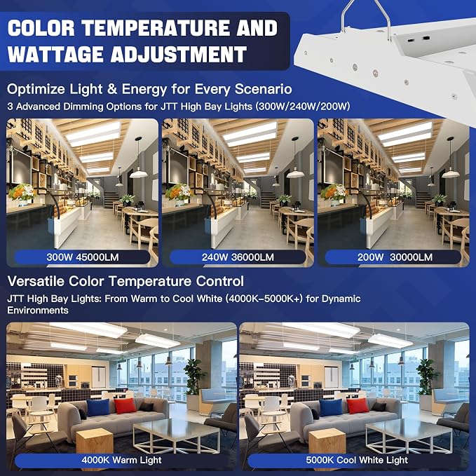 JTT 300/240/200W LED Linear High Bay Light, 45000LM Linear High Bay Shop Light - Image 7
