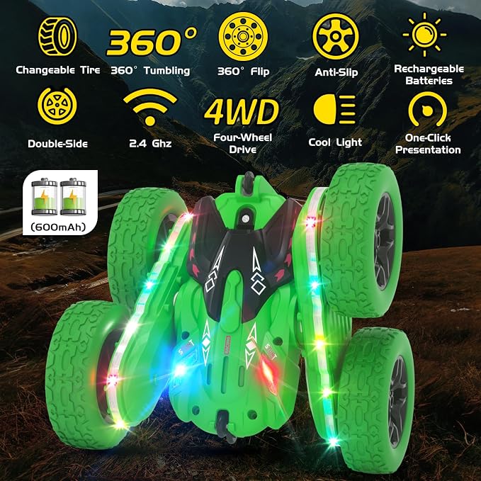 Remote Control Car, RC Cars, RC Stunt Car Toys New Upgraded Strip Light & - Image 3