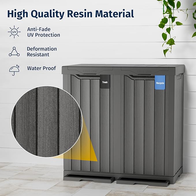 EAST OAK 62 Gallon Outdoor Trash Can | Waterproof Resin Garbage Can - Image 3