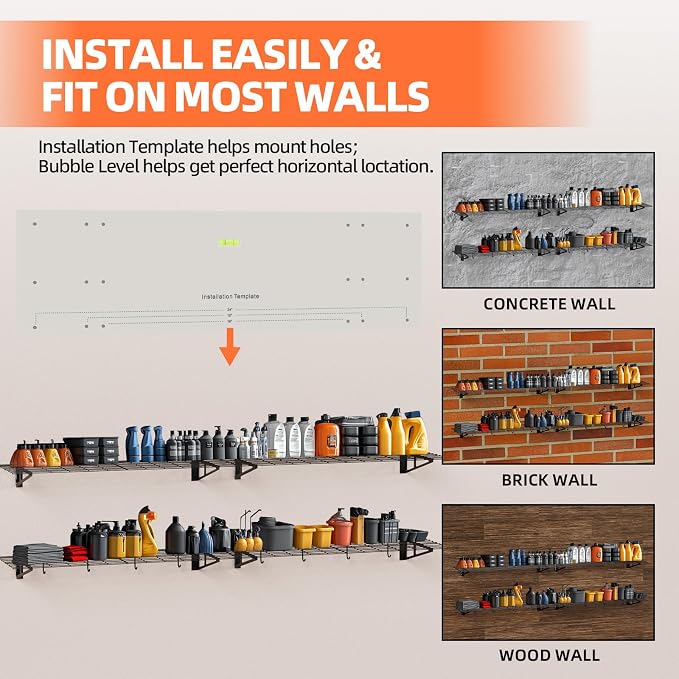2-Pack 2x6ft Garage Wall Shelf, 72 inch Floating Shelf - Image 6