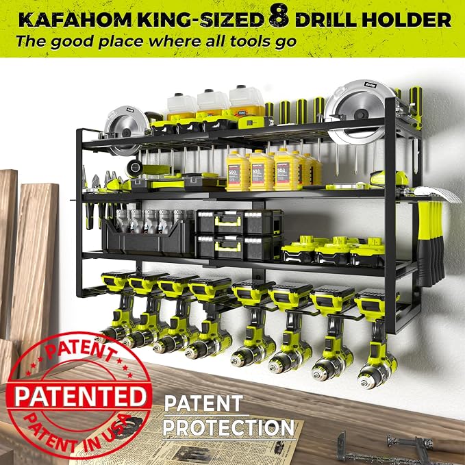 KAFAHOM Power Tool Organizer-8 Drill Holder Wall Mount, 4 Layer Heavy Duty - Image 2