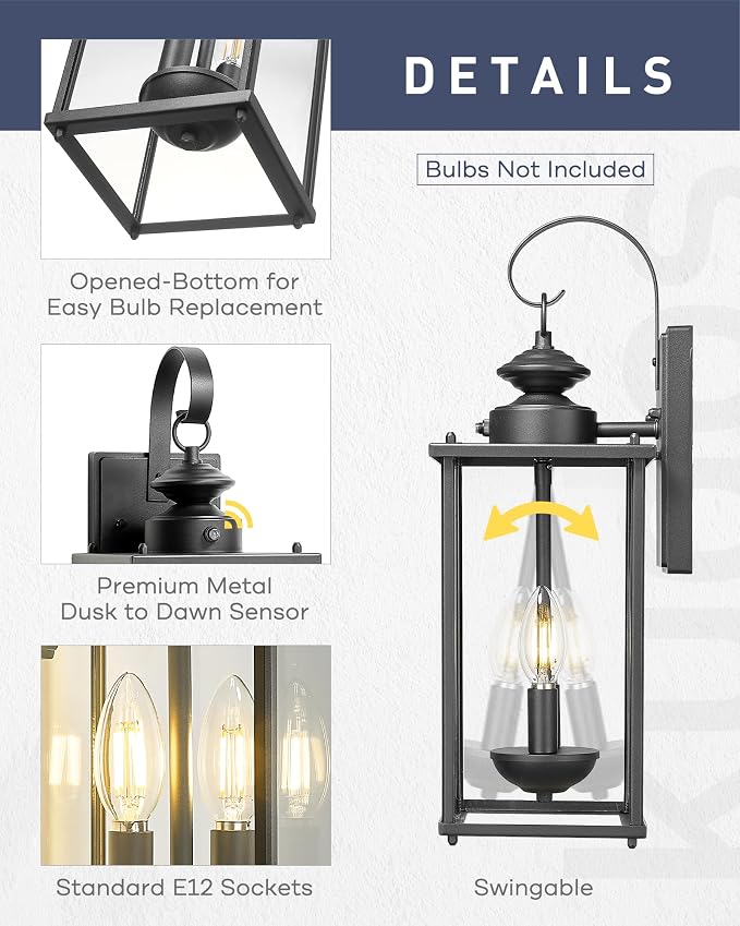 kudos Dusk to Dawn Outdoor Lighting, 18.1 inch Light Sensor Porch Lights - Image 6