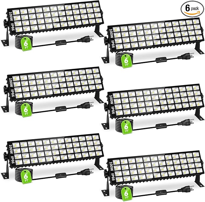 6 Pack LED Shop Lights, 100W 11000LM Plug in Garage Light by Linstaine