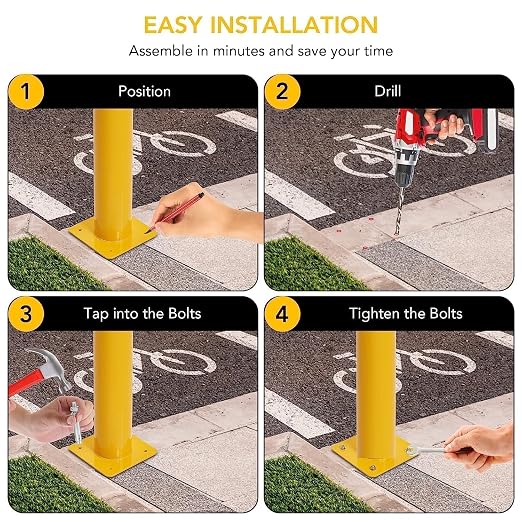 Safety Bollard, 4 Packs 48 Inch Metal Safety Bollard Post - Image 3