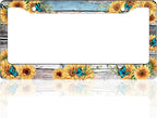 Blue Butterfly Sunflower License Plate Frame Wooden Board Flowers Animals by TINALUIN