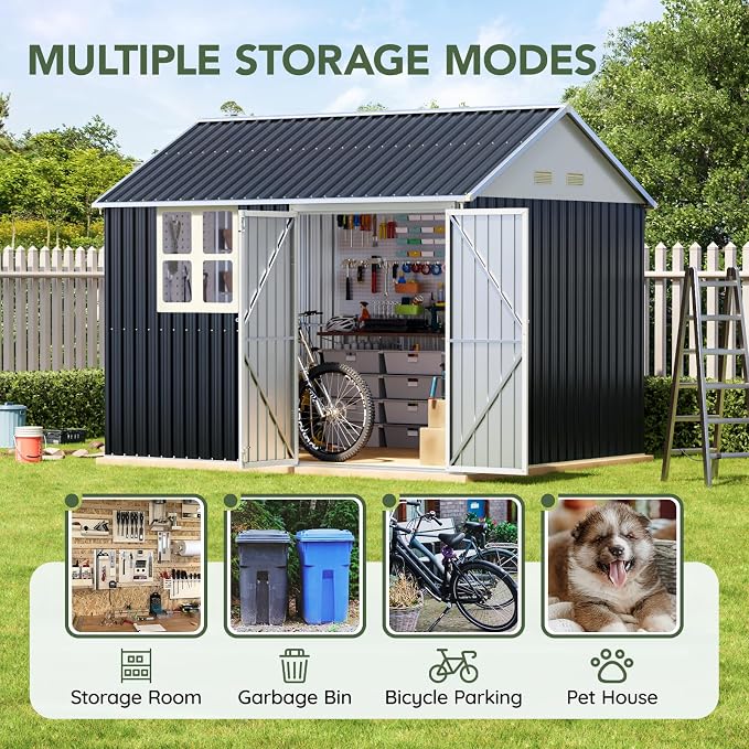 8x10 FT Outdoor Metal Storage Shed, Single Door, 1 Clear Window, Tool Shed - Image 4