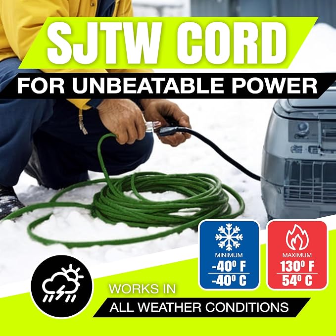 10ft Outdoor/Indoor Extension Cord 12/3 Gauge Extra Heavy Duty 3 Prong SJTW - Image 8