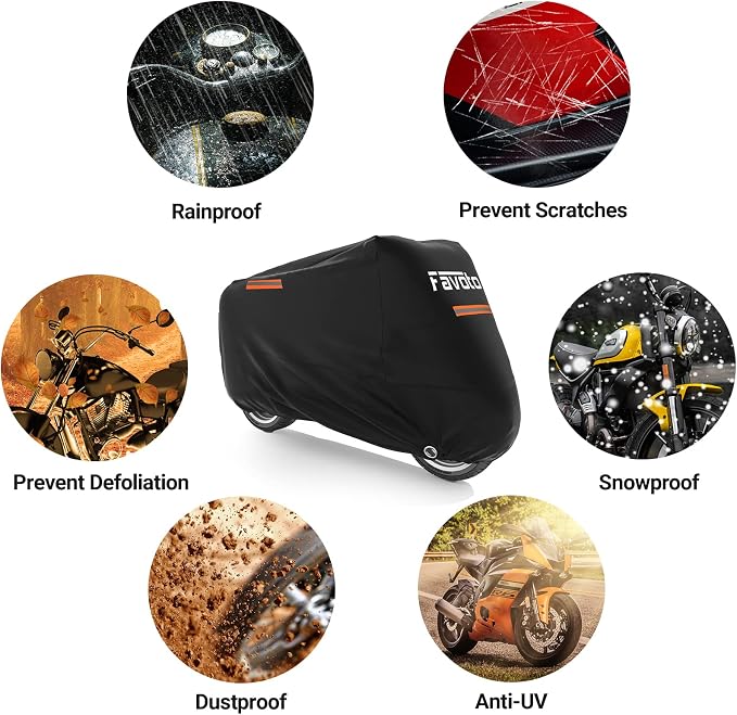 Favoto Motorcycle Cover Waterproof All Weather Universal Fits up to 108 inches - Image 7