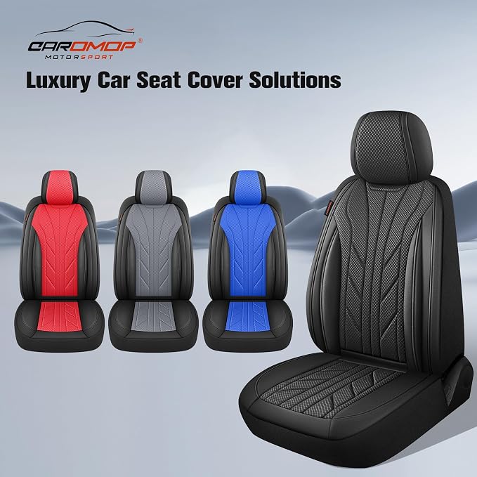 CAROMOP Luxury Faux Leather&Fabric Car Seat Covers Full Set - Image 7