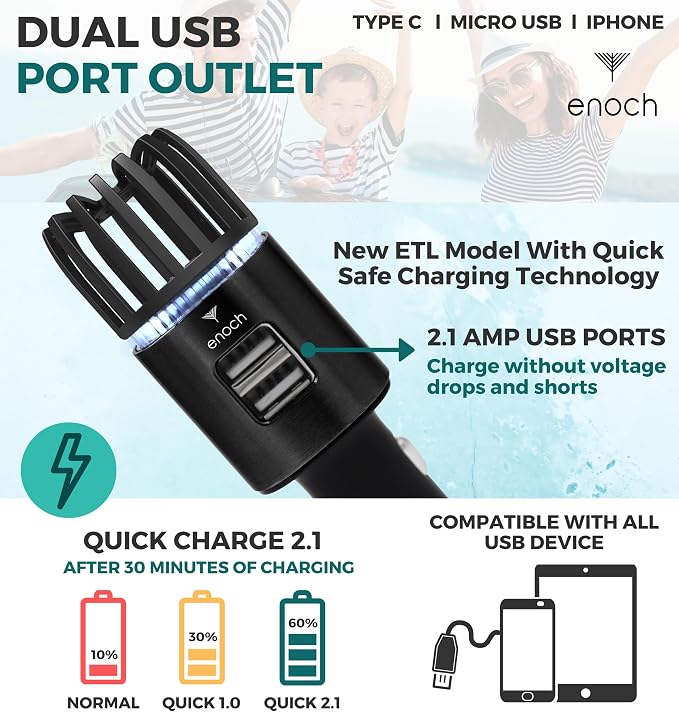 Enoch Car Air Purifier Premium Air Ionizer - 12V Plug-In Ionic Ozone Deodorizer - Image 6