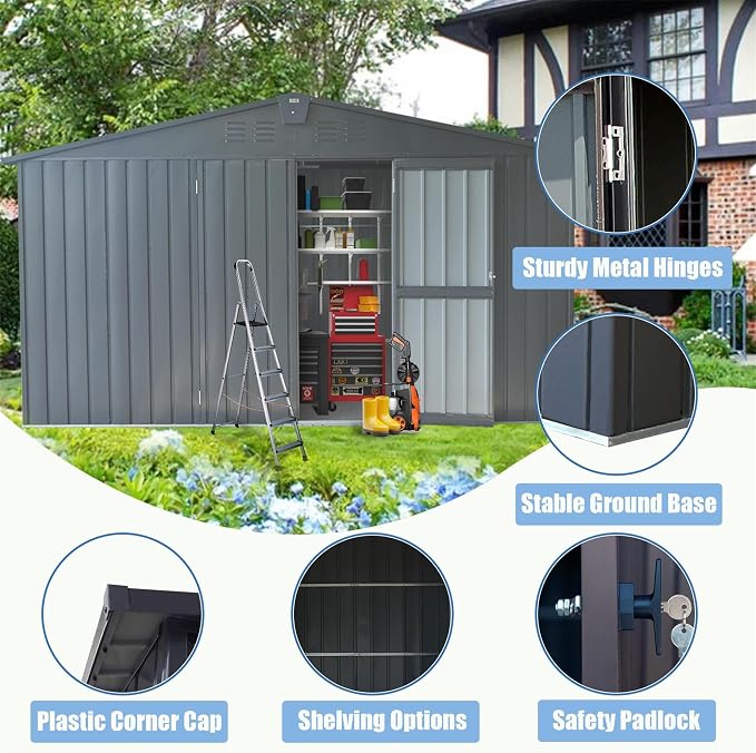 IKERY Extra - Large Galvanized Steel Storage Shed - 11' x 12.5' - Image 2