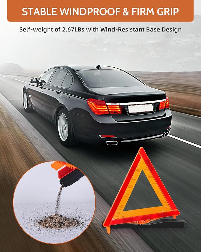 Noone Safety Triangles DOT Approved, 3 Pack Foldable Warning Reflective - Image 3