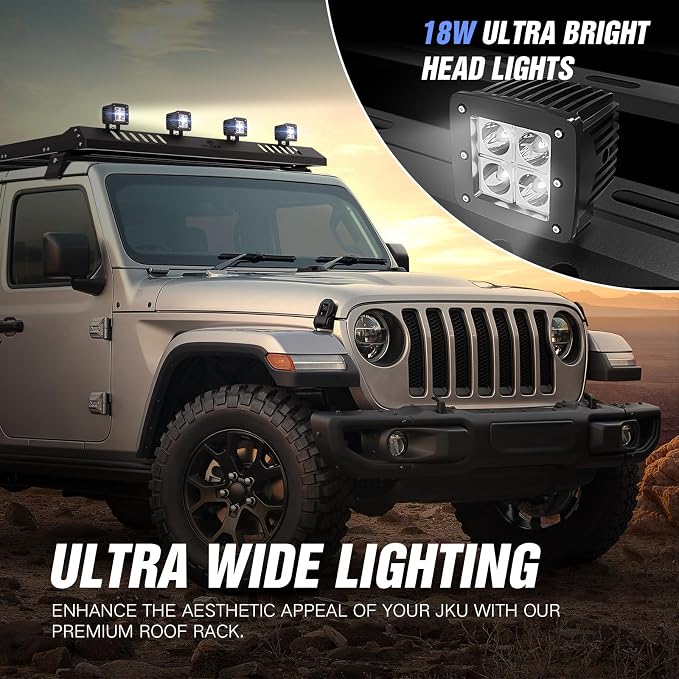 Roof Rack Cargo Basket with 4 PCS LED Light Bar Compatible with 2007-2024 Jeep - Image 4