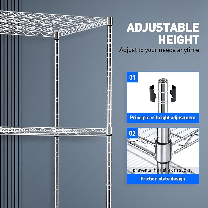 Rengue Wire Shelving with Wheels, 4-Tier Heavy Duty Garage Storage Shelves - Image 7
