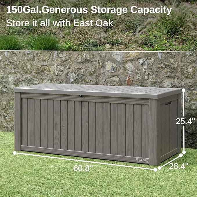 EAST OAK Outdoor Storage Box, 150 Gallon Deck Box, Large Resin Storage Bin - Image 3