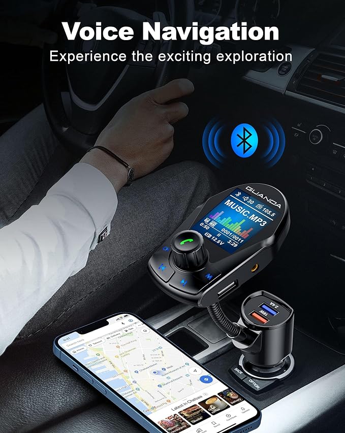 Bluetooth FM Transmitter in-Car Wireless Radio Adapter Kit W 1.8" Color Display - Image 7