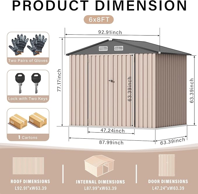 6x8 FT Metal Storage Sheds Outdoor, Metal Tool Shed - Image 2