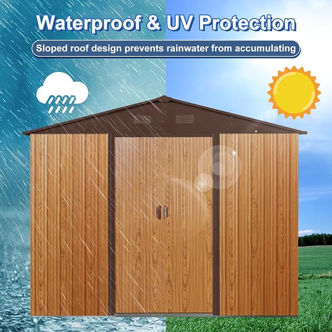 8x10 FT Outdoor Storage Shed, Metal Garden Shed - Image 8