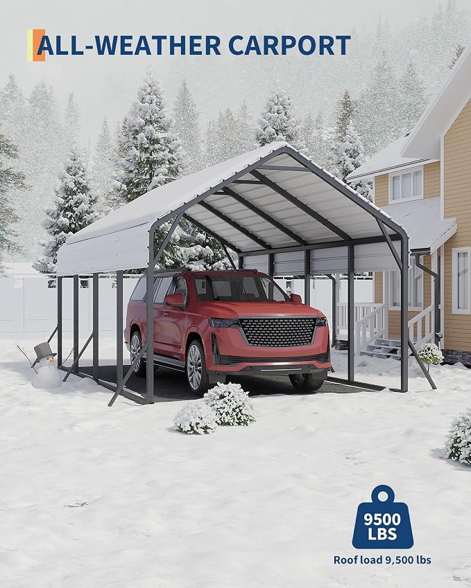 13'x21'x11' Oversized Metal Carport, Steel Heavy Duty Carport - Image 4