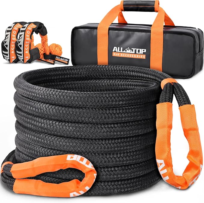 ALL-TOP Kinetic Recovery Rope Kit w/ 2 Soft Shackles, 1in x 20ft, Heavy Duty by ALL-TOP4X4