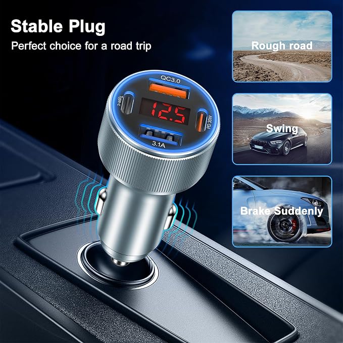 Car Charger USB C, Besgoods 65W 4-Port USB Cigarette Lighter Adapter - Image 5