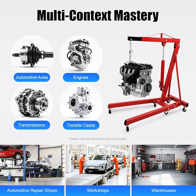 2 Ton Engine Hoist, Folding Hydraulic Engine Crane Red, Heavy Duty Cherry - Image 6
