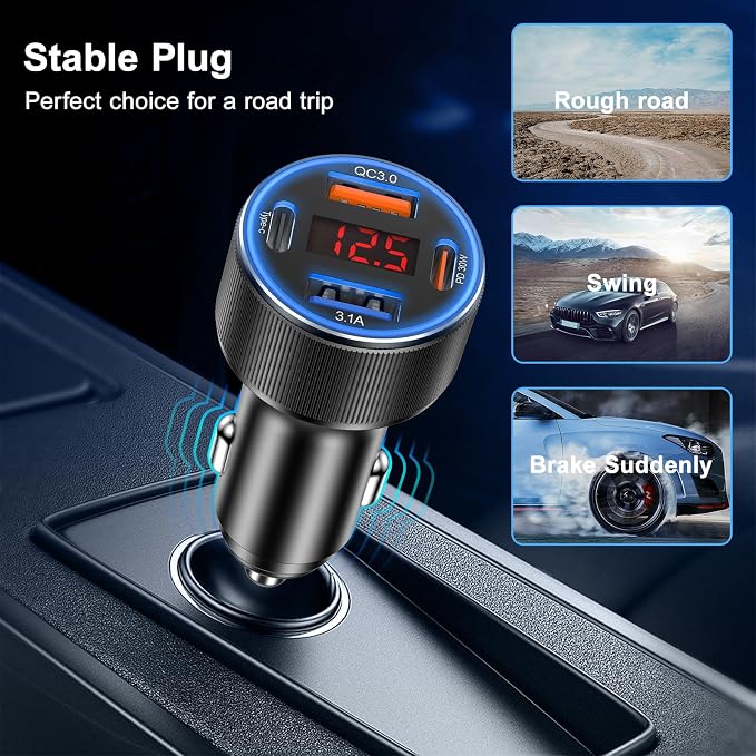 Car Charger USB C, Besgoods 4 Ports Cigarette Lighter USB Charger USB C Car - Image 5