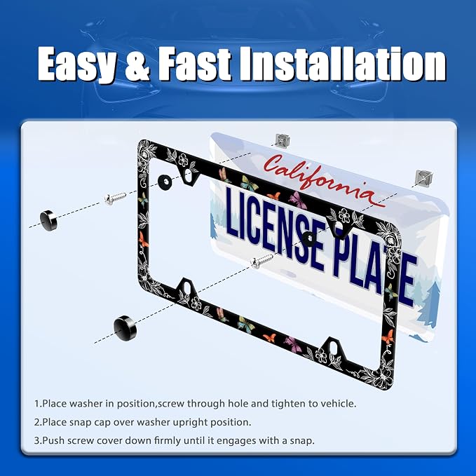 Butterfly License Plate Frame Wild Flower License Plate Holder Stainless Steel - Image 3