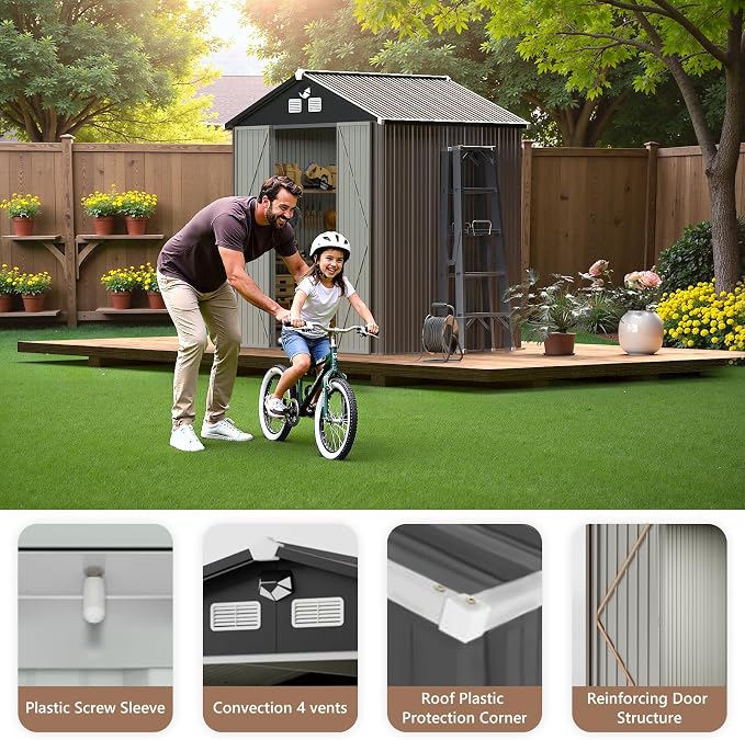 8x6 FT Outdoor Storage Shed, Metal Tool Sheds, Waterproof Outside Storage Shed - Image 7