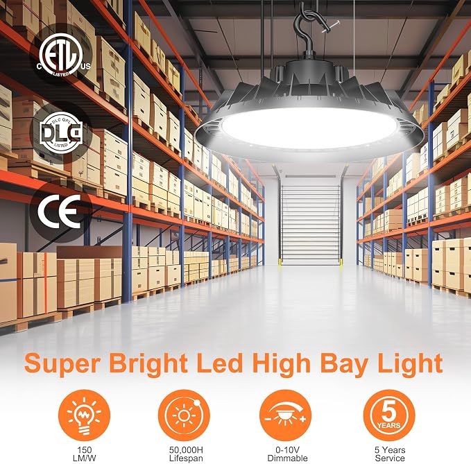 3Pack LED High Bay Lights, Super Bright 200W UFO High Bay LED Shop Lights - Image 2
