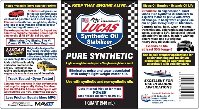 Lucas LUC10130 Synthetic Oil Stabilizer. Quart - Image 4