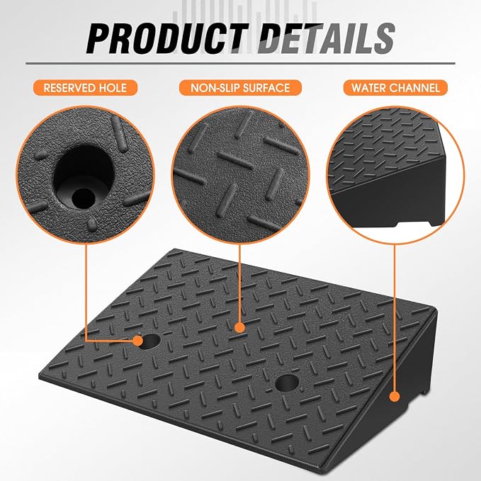 DNA MOTORING 2pcs 5.3" Rise Rubber Curb Ramp Heavy Duty Loading Driveway Ramp - Image 5