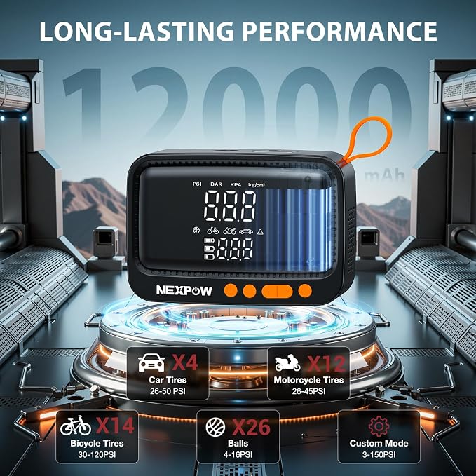 NEXPOW Tire Inflator Portable Air Compressor, 150 PSI Cordless Air Pump - Image 3