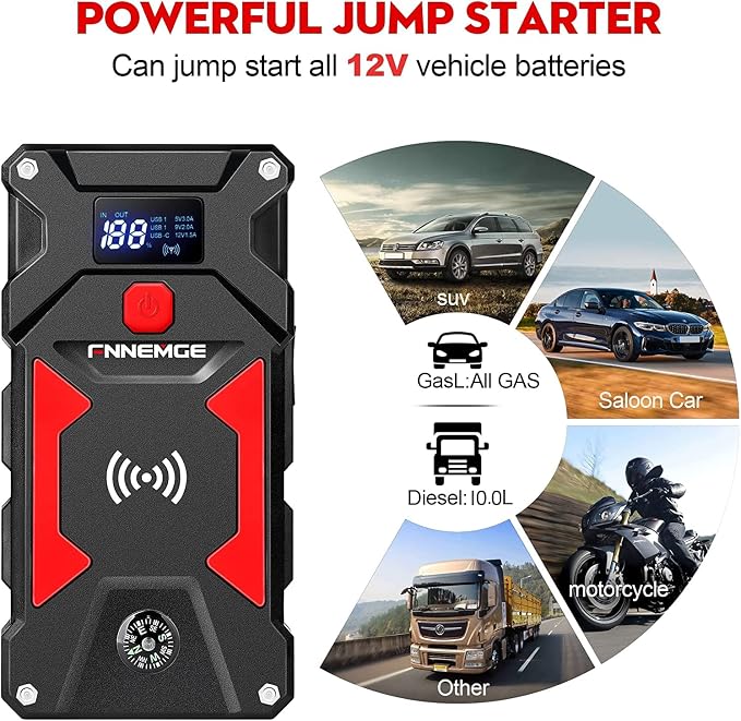 Car Jump Starter, 6000A Peak 26800mAh 12V Car Battery Starter, - Image 7