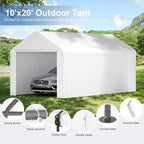 Carport 10x20 Heavy Duty Portable Garage w/Removable Sidewalls & Roll-Up Door - Image 3