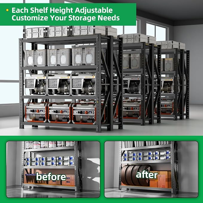 3000LBS Heavy Duty Storage Shelves, 4-Tier Adjustable Garage Organization - Image 6