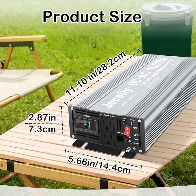 2AC 1000W Pure Sine Wave Inverter, Convert DC 12V to AC 110V 120V, 18W USB - Image 4