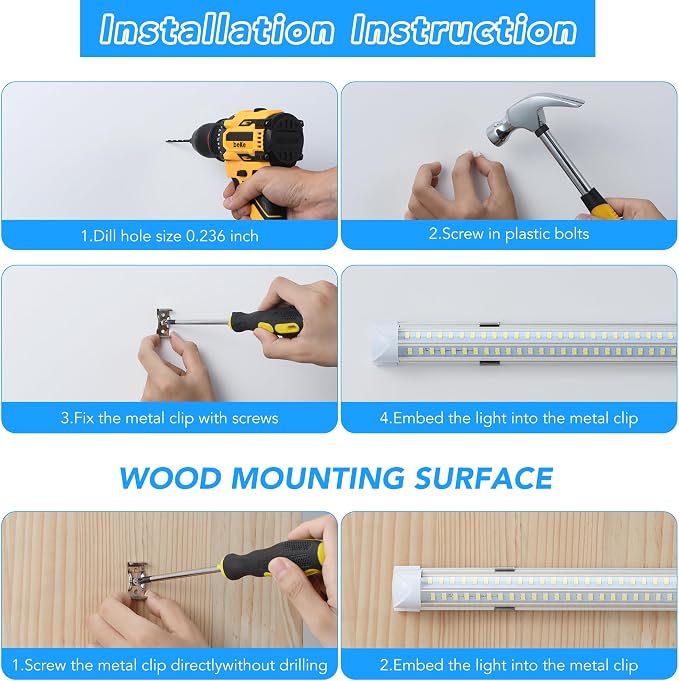 4 Pack 2FT T8 LED Shop Lights, 30W Integrated Tube Light, 4800LM 6000-6500K - Image 4