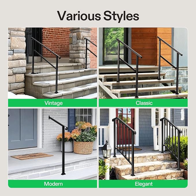 VIVOSUN Outdoor Handrail, 2 Step Stair Handrail, Wrought Mattle Iron Handrail - Image 7